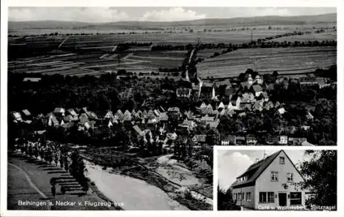 Ak Beihingen Freiberg am Neckar, Luftaufnahme von Beihingen, Café E. Spitznagel, schöne Landschaf