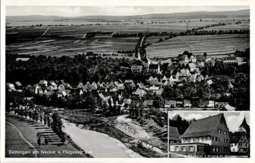 Ak Beihingen Freiberg am Neckar, Luftaufnahme von  Bäckerei zur Krone, Landschaft