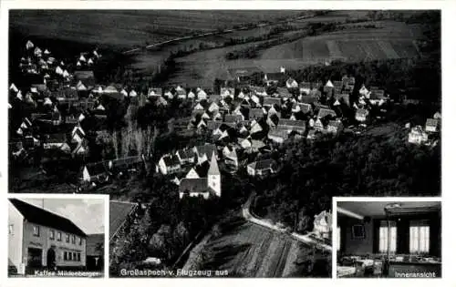 Ak Großaspach Aspach bei Backnang Württemberg, Luftaufnahme von  Gebäudeansichten, Innenansicht v