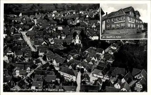 Ak Schopfheim im Kreis Lörrach Baden Württemberg, Fliegeraufnahme vom Ort, Gasthof zum Adler