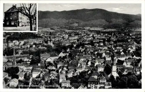 Ak Offenburg in Baden Schwarzwald, Luftbild von  Gasthaus zur Eintracht, Berge im Hintergrund