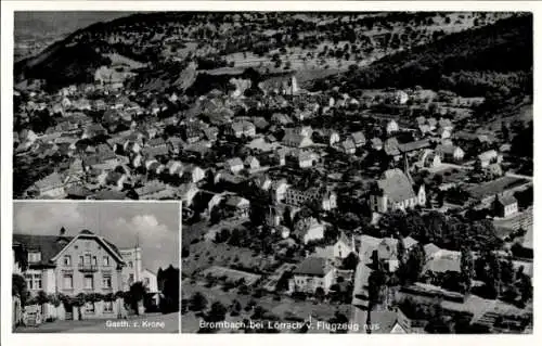 Ak Brombach im Wiesental Lörrach Baden, Luftaufnahme von Brombach, Gasthaus z. Krone, Landschaft 