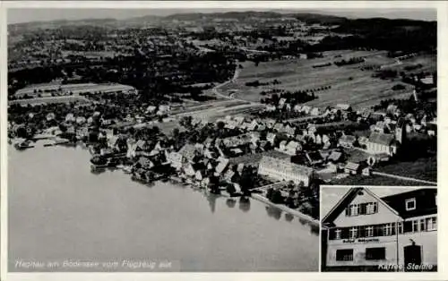 Ak Hagnau am Bodensee, Luftaufnahme von Hagnau, Bodensee, Kaffee Steidle, 