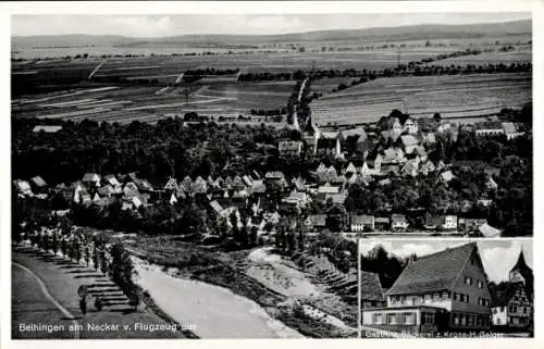 Ak Beihingen Freiberg am Neckar, Luftaufnahme von Beihingen, Bäckerei z. Krone, Weinbau