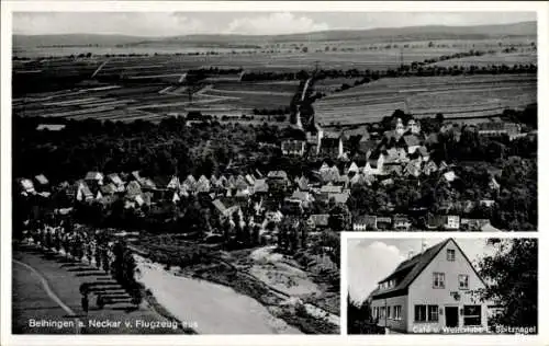 Ak Beihingen Freiberg am Neckar, Luftaufnahme von Beihingen, Café u. Weinstube E. Spitznagel
