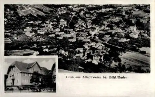 Ak Altschweier Bühl in Baden, Luftbild von Altschweier, Gasthaus zum Weinberg