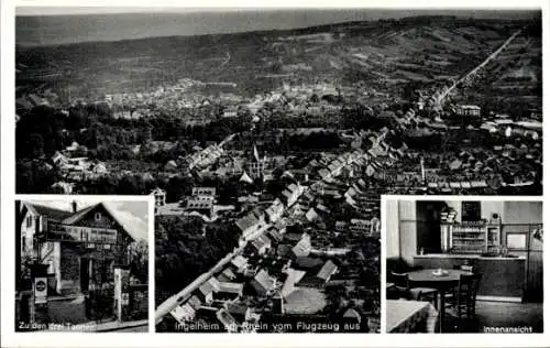 Ak Ingelheim am Rhein, Luftbild von Ingelheim, Gastwirtschaft zu den drei Tannen, Innenansicht