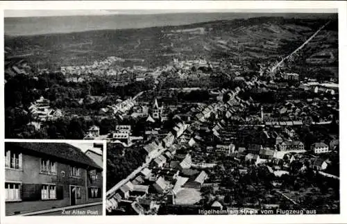 Ak Ingelheim am Rhein, Luftbild von Ingelheim, Gasthaus zur Alten Post,  Gaststätte