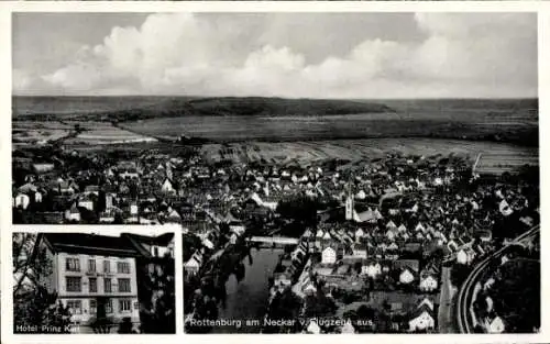 Ak Rottenburg am Neckar, Luftaufnahme von Rottenburg, Hotel Prinz Karl, Landschaft mit Feldern