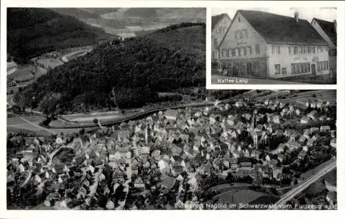 Ak Nagold im Schwarzwald, Luftaufnahme von  Schwarzwald, Kaffee Lang, Häuser