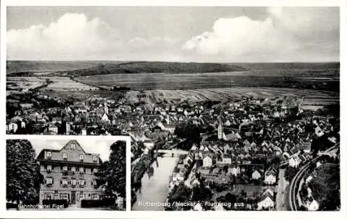 Ak Rottenburg am Neckar, Fliegeraufnahme, Bahnhofhotel Figel