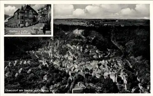 Ak Oberndorf am Neckar, Luftaufnahme von Oberndorf, Saalbau u. Kaffee, s Gebäude