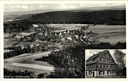 Ak Waldenweiler Althütte in Württemberg, Landschaft mit Häusern, Gasthaus z. Lamm, Panoramaaufnah