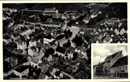 Ak Neustadt an der Aisch Mittelfranken, Luftaufnahme von  Hotel Bayer. Hof, Mehrfamilienhäuser