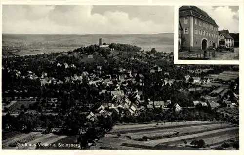 Ak Weiler Obersulm in Württemberg, Hügel mit Ruine, Dorfansicht, nmotiv, Landschaft