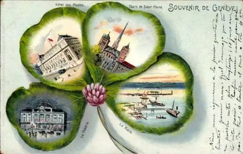 Kleeblatt Litho Genève Genf Schweiz, Hotel des Postes, Theater, Tours de Saint-Pierre