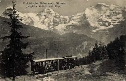Ak Elektrische Bahn nach Mürren, Jungfrau, Mönch und Eiger