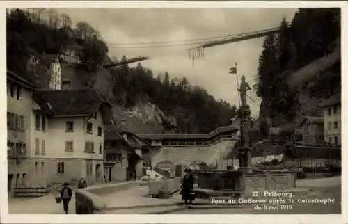 CPA Fribourg Ville de Fribourg Suisse, Pont du Gotteron après la catastrophe du 9 mai 1919