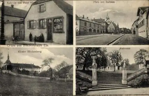 Ak Bischoffsheim Bischofsheim Elsass Bas Rhin, Platz, Rathaus, Epicerie von Peter Klauss, Kloster