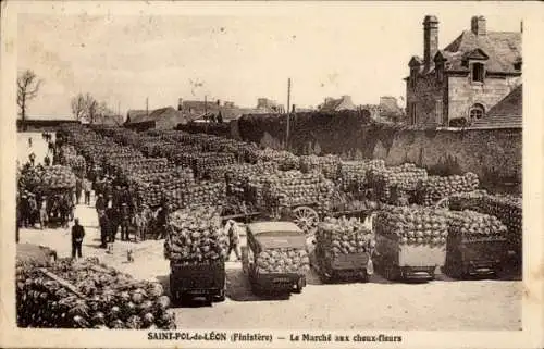 CPA Saint Pol de Léon Finistère, Le Marché aux cheux-fleurs