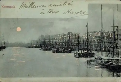 Mondschein Ak Ramsgate Kent England, Teilansicht, Boote