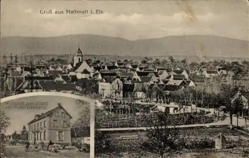 Ak Hattmatt Elsass Bas Rhin, Gesamtansicht, Wirtschaft zum Hirsch
