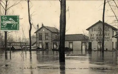 Ak Saint Maurice Val-de-Marne, Hochwasser, Restaurant