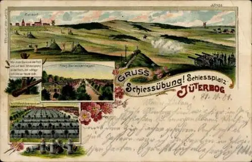 Litho Jüterbog in Brandenburg, Zieldorf, Schießplatz, Barackenlager