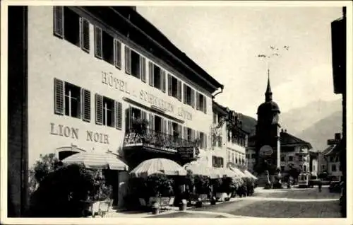 Ak Altdorf Kt Uri, Hotel zum schwarzen Löwen, Telldenkmal