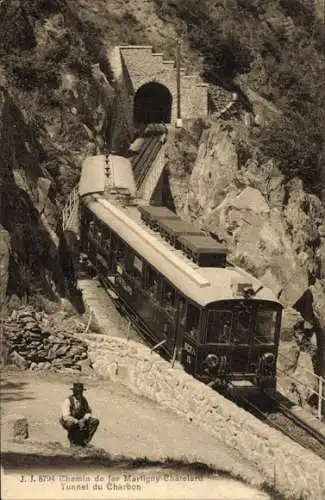 Ak Martigny Kanton Wallis, Chemin de fer Martigny-Châtelard, Tunnel du Charbon