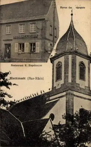 Ak Hattmatt Elsass Bas Rhin, Restaurant E. Ziegelmeyer, Kirche