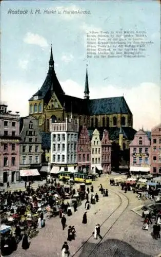 Ak Hansestadt Rostock, Markt, Marienkirche