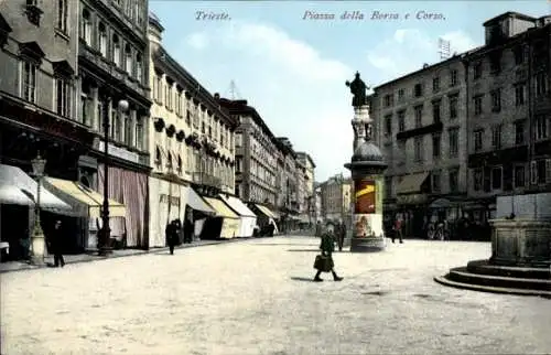 Ak Triest Trieste Friuli Venezia Giulia, Piazza della Borsa e Corso