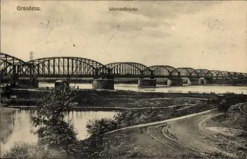 Ak Grudziądz Graudenz Westpreußen, Weichselbrücke