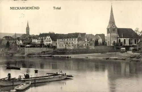 Ak Neckargemünd am Neckar, Gesamtansicht, Fähre