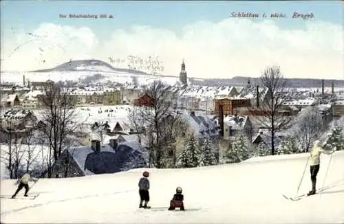 Ak Schlettau im Erzgebirge, Gesamtansicht im Winter