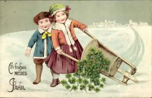 Ak Glückwunsch Neujahr, Kleeblatt, Kinder