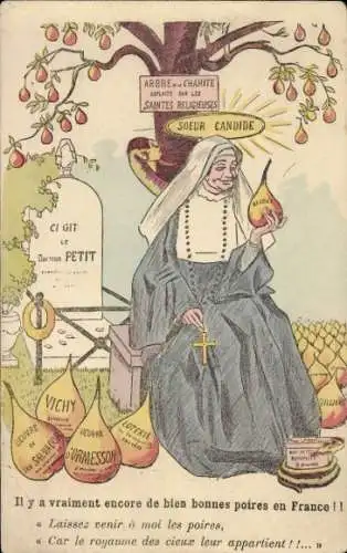 Künstler Ak Ordensschwester am Birnenbaum sitzend