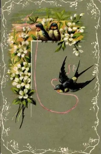 Litho Schwalben, Blumen