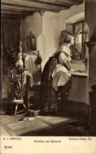 Künstler Ak Kreling, A. v., Gretchen am Spinnrad, Faust
