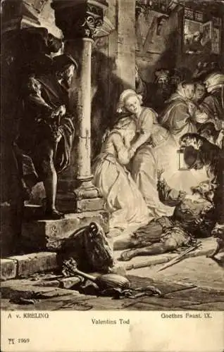Künstler Ak A. v. Kreling, Valentins Tod, Goethes Faus IX.