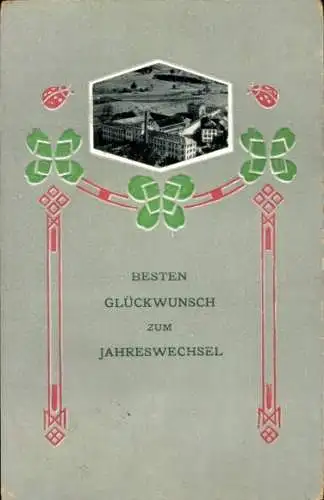 Präge Passepartout Ak Glückwunsch Neujahr, Klee, Gebäude