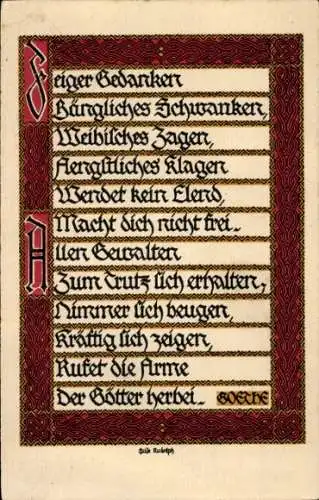 Ak Zitat von Goethe, Feiger Gedanken, Bängliches Schwanken...