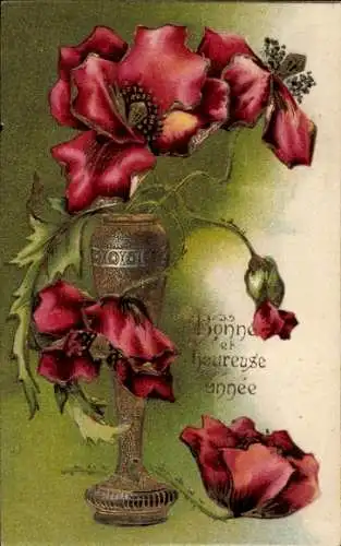 Präge Ak Glückwunsch Neujahr, Blumen