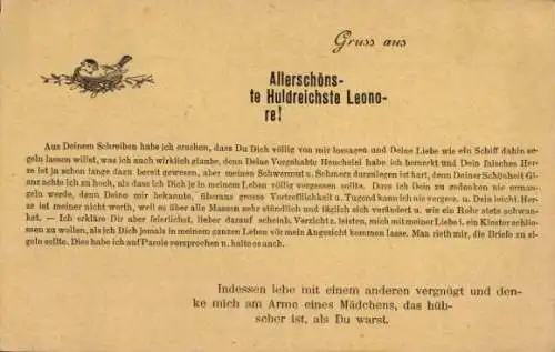 Ak Gruß von Allerschönste Huldreichste Leonore, Korrespondenz, Kitsch