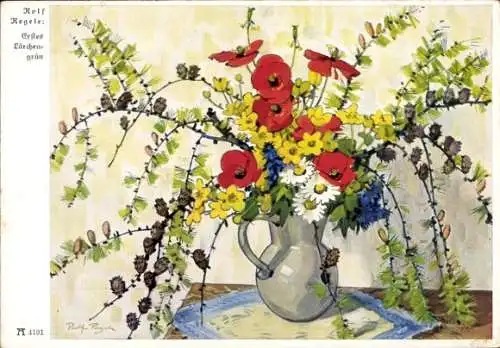Künstler Ak Regele, R., Blumenstrauß, Blumenvase