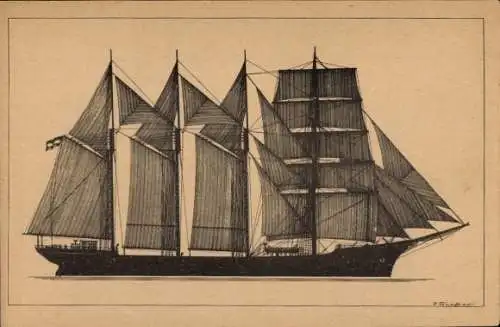 Ak Hansestadt Lübeck, Segelschiff, Hans Richter Maler, Grafiker