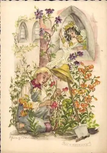 Künstler Ak Gebrüder Grimm, Märchen Der Eisenhans, Gärtner