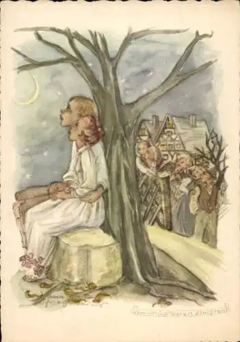 Künstler Ak Märchen, Vom unsichtbaren Königreich, Kinder, Mond