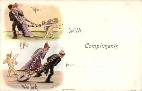 Künstler Ak Cynicus, vor und nach der Hochzeit, Humor